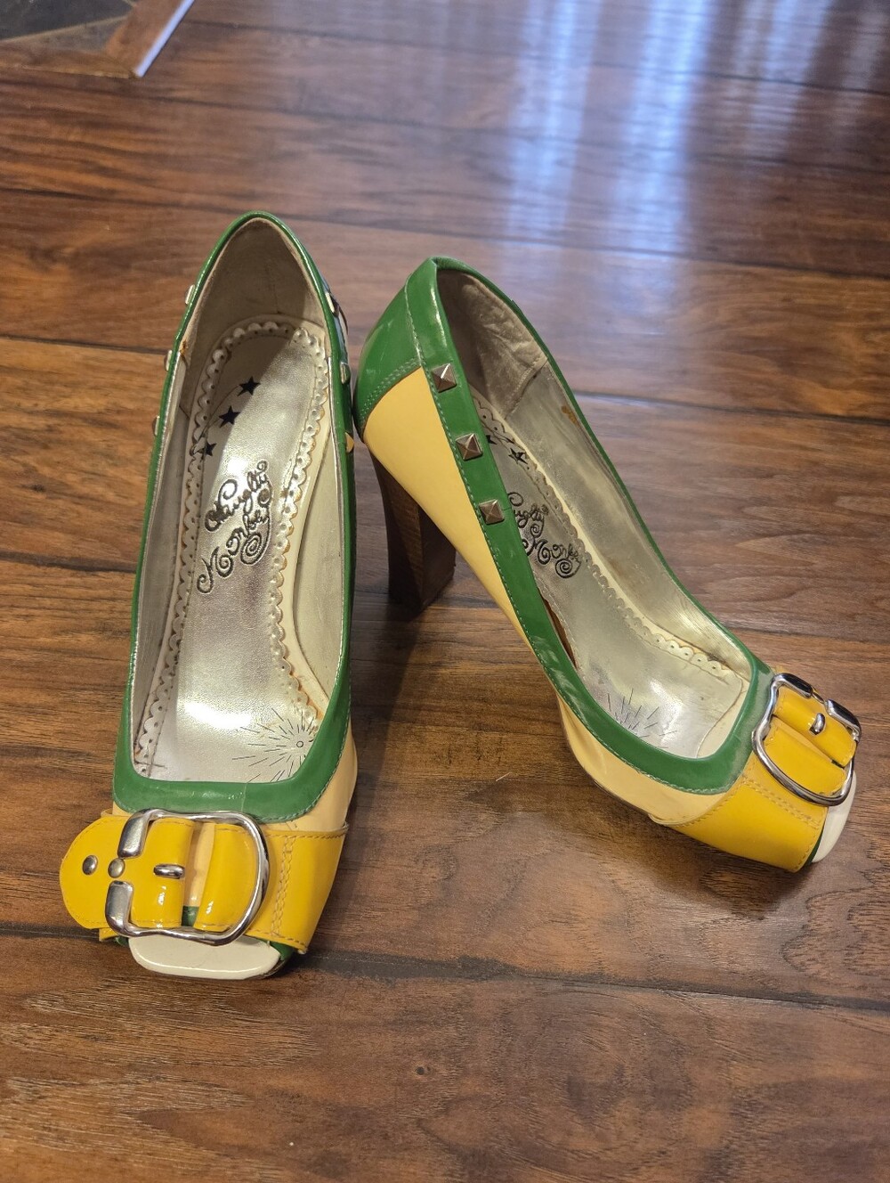 Y2K Naughty Monkey Color Block Peep Toe With Buckle Front